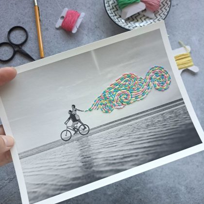 small-elements-embroidery-on-paper-engagement-bike-photo