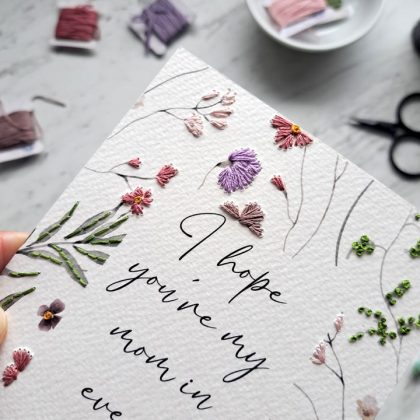 For Mom Embroidered on paper Art Card